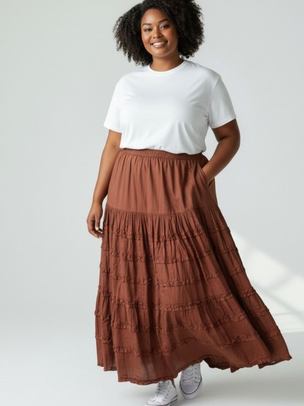Lane Bryant Venezia Tiered Maxi Skirt Womens 18/20 Ruffle Peasant Boho Rust